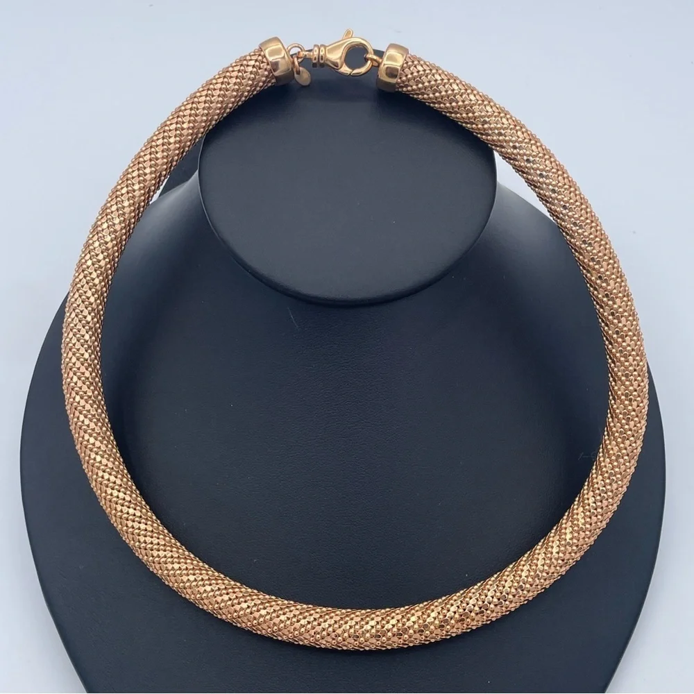 Milor Italy Bronze Chunky Collar Necklace Set 18” Textured Mesh & Braided Tube - Picture 2 of 7